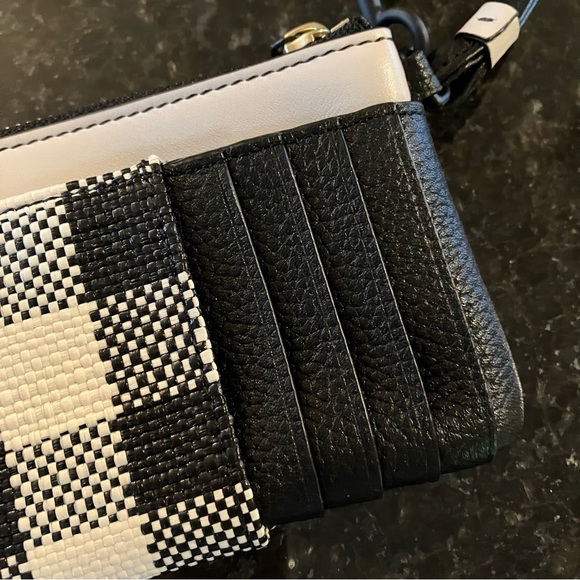 New Tory Burch Perry Bombe Gingham Top-Zip Card Case, Leather Wristlet, Black - Picture 8 of 15
